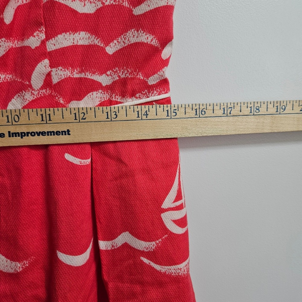Talbots Fit & Flare Nautical Dress Women 10 Coral Sailboats Sleeveless Pockets - Picture 9 of 11
